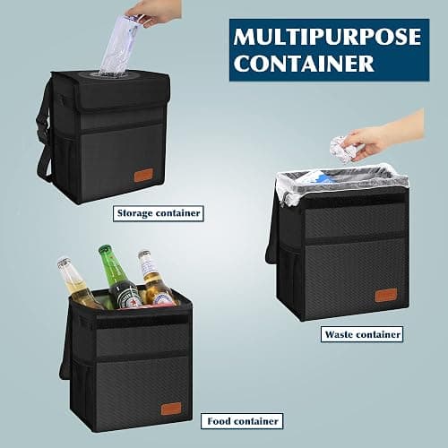 Femuar Leak Proof Car Trash Can with Lid - Waterproof Automotive Garbage Bin for SUVs, Collapsible and Portable Car Trash Bag, Black thumbnail 3