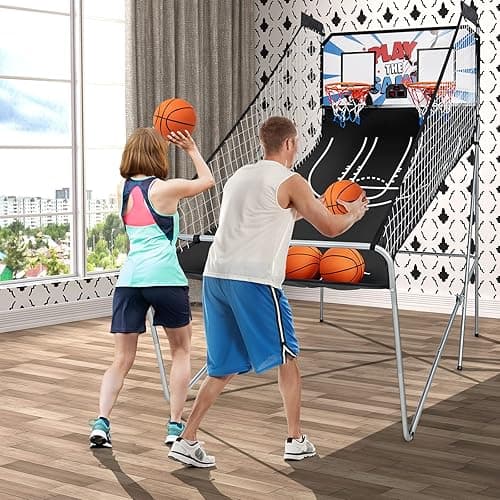 Giantex Folding Basketball Arcade Game - Electronic Hoop with 8 Game Modes, 4 Balls, 2 Hoops, Air Pump, LCD Scoreboard - For Adults & Kids thumbnail 10