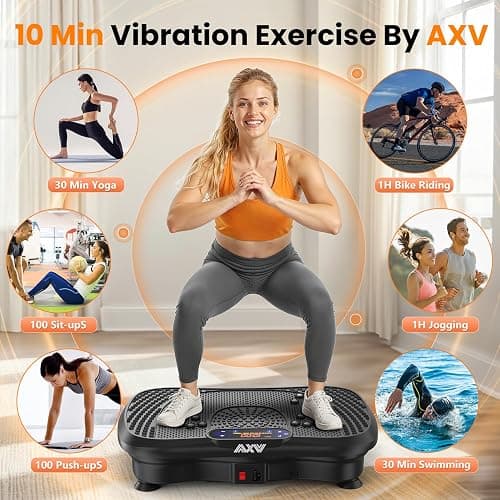 AXV Vibration Plate Fitness Platform Exercise Machine Vibrating Lymphatic Drainage Shaking Full Body Shaker Workout Vibrate Stand Shake Board Sport Gym for Weight Loss Fat Burner for Women Men - SLIM-BLACK thumbnail 2