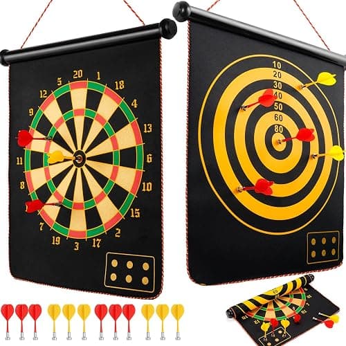 Magnetic Dart Board for Kids, Teens, Adults, Double-Sided Roll-Up Dart Board Games for Kids Age 3-18 with 12 Magnetic Darts, Indoor Outdoor Boys Toys for Backyard, Gifts for Teen Boys - Image 1