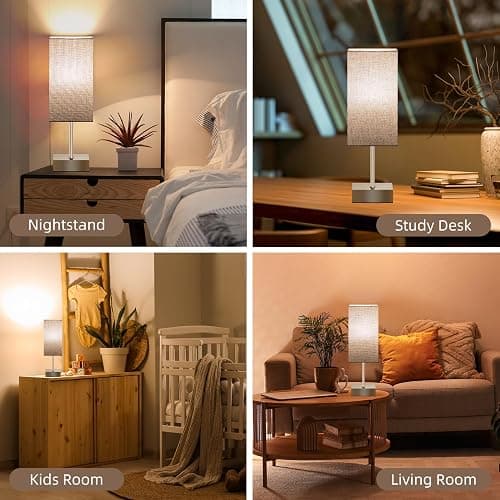 Aomeya Bedside Lamps Set of 2, Touch Lamps Bedside Table Lamp with 3-Way Dimmable, Small Table Lamps for Bedroom with Grey Fabric Shade(Bulb Included) thumbnail 4