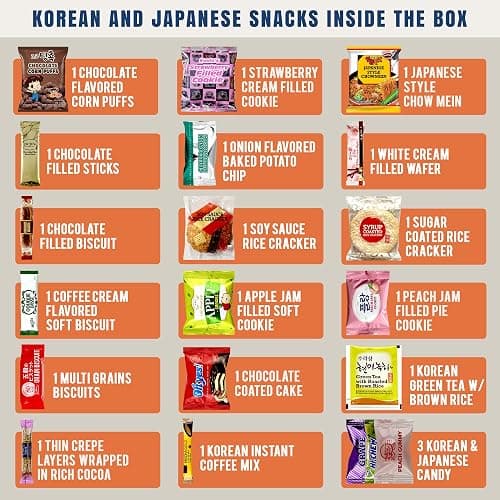 Dagaon Korean Japanese Snack Box - 20 Count. Assortment of Treats from Korea and Japan. Including Ramen, Biscuits, Cookies, Pies, Crackers, Chips, Candies. Dagashi Collection Set. thumbnail 7
