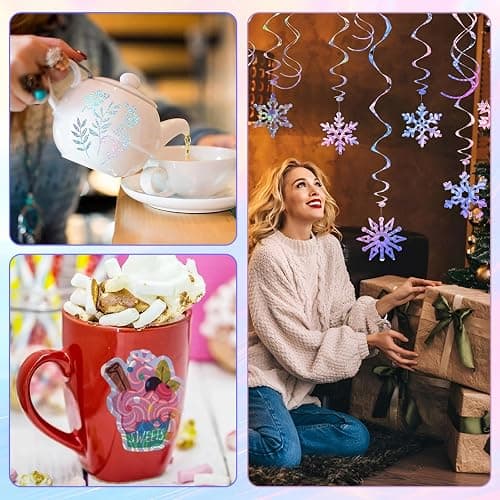 STARVAST 90PCS Holographic Sticker Paper, Transparent A4 Vinyl Holographic Sticker, Self Adhesive Waterproof with 9 Different Patterns thumbnail 5