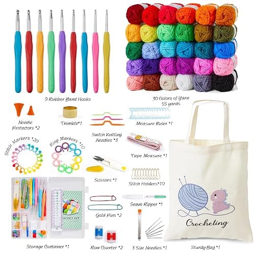 INSCRAFT Crochet Kit for Beginners Adults, 30 Acrylic Yarn Skeins 1650 Yards Yarn, 105 PCS Crochet Kit with Hooks Set,Includes Canvas Tote Bag, Ideal Starter Pack for Professionals thumbnail 3