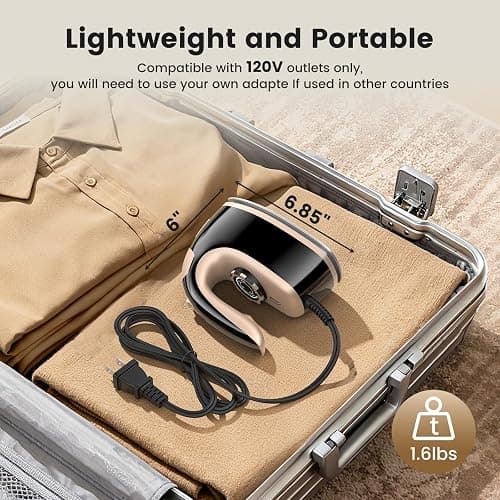 MIYOKO 2-in-1 Mini Steam Iron for Clothes, 1000W Portable Small Iron, with Non-Stick Soleplate, 25G/Min High Speed Steams, 90ML Water Tank, 110-120V for Home Travel Sewing and Quilting, Black & Gold thumbnail 6
