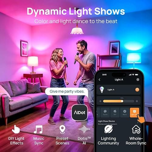 Linkind Smart Light Bulbs, Work with Alexa, Google Home, AiDot | Led Color Changing Light Bulb RGBTW, 2.4G WiFi+Bluetooth, 104 Preset Scene, Music Sync, DIY, Dotis, A19 E26, 60W 800LM, 4Pack thumbnail 6