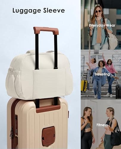 Gym Bag for Women, Travel Duffle Bags with Wet Pocket, Lightweight Carry on Bag Overnight Weekender Duffel Bag, Water Resistant (Beige) thumbnail 6