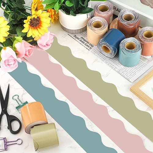 262Ft Boho Bulletin Board Borders Colorful Scalloped Bulletin Board Decorations Boho Classroom Border Trim for Classroom School Home Office Chalkboard Wall Decor, 8 Rolls thumbnail 2