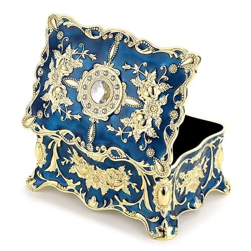 Hipiw Vintage Jewelry Organizer Box - Metal Trinket Storage Box Ornate Treasure Chest Box Jewelry Decorative box Keepsake Gift Box Case for Women,4.9"x3.4"x2.7" thumbnail 8