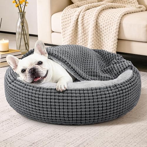 SIWA MARY Dog Bed with Attached Blanket for Small Dogs or Cats, Soft Plush Cozy Donut Cuddler Hooded Pet Beds Washable. Round Puppy Bed Orthopedic, Calming Cat Cave Bed. Anti-Slip Bottom 26inch thumbnail 8