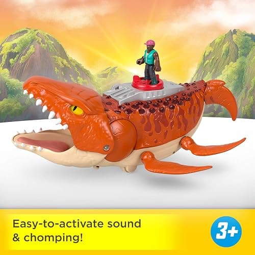 Fisher-Price Imaginext Jurassic World Rebirth Aquachomp Chase Mosasaurus 18-inch Dinosaur Toy with 3-inch Action Figure, Launcher Boat & 2 Projectiles thumbnail 4