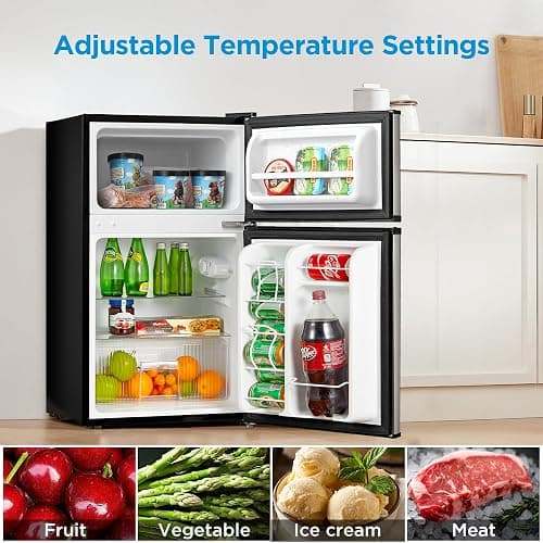Midea WHD-113FSS1 Double Door Mini Fridge with Freezer for Bedroom Office with Adjustable Legs Removable Glass Shelves Compact Refrigerator, 3.1 cu ft, Stainless Steel thumbnail 3
