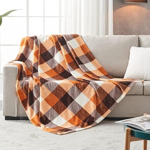 SOCHOW Buffalo Plaid Flannel Fleece Throw Blanket 50 x 60 Inches, Soft Lightweight Cozy All Season Orange Checkered Blanket for Bed, Couch, Car thumbnail 3