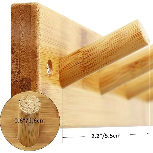 SKOLOO Coat Rack Wall Mount 17 inch, 5 Hooks, Bamboo, Shaker Style, Natural | Wooden hooks for wall, painted finish, 100-lb cap, entry/bath/bed, hanging backpack coat towel hat, 16" stud spacing thumbnail 7