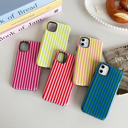 Longlayss Compatible with iPhone 12/12 Pro Case Cute Striped Phone Case | Cute Aesthetic Stripes Phone Cover for Women Girl Shockproof Slim TPU and Hard PC Protective Cover (Hot Pink) thumbnail 2