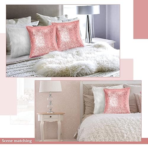 Irenare 4 Pcs Sequin and Fluffy Pillow Covers Winter Throw Pillow Cases Soft Cushion Cover for Couch Bed Sofa Xmas Day(18 x 18 Inch,Pink, White) thumbnail 6
