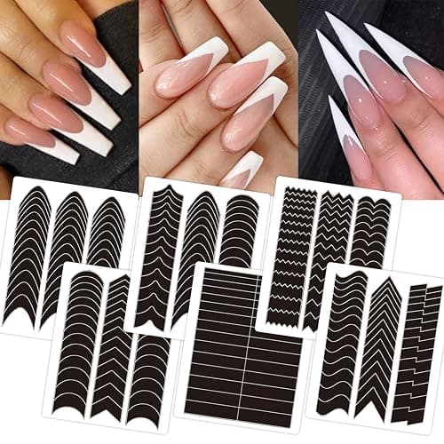 1422 Pcs French Tip Nail Guides, Self-Adhesive French Moon Shaped V-Shaped Manicure Strip Stickers for Edge Auxiliary Black DIY Decoration Stencil Tools(11 Designs, 36 Sheets) - Image 1