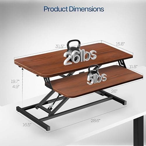 VIVO Height Adjustable 32 inch Stand Up Desk Converter, Quick Sit to Stand Tabletop Dual Monitor Riser Workstation, Dark Walnut Desktop, Black Frame, DESK-V000SD thumbnail 3