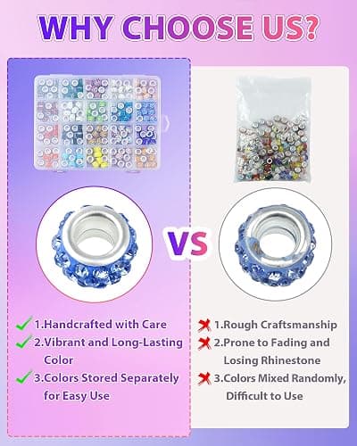 200PCS FIVEIZERO Rhinestone Large Hole Beads for Jewelry Making, 20 Colors Rhinestone European Bead Bulk Spacer Beads for Beadable Pens, DIY Crafts thumbnail 4