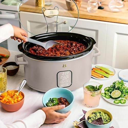 Beautiful 6 Qt Programmable Slow Cooker by Drew Barrymore - 5 Preset Cooking Functions, Digital Countdown Timer, Dishwasher-Safe Parts, and Cool-Touch Handles (Porcini Taupe) thumbnail 9