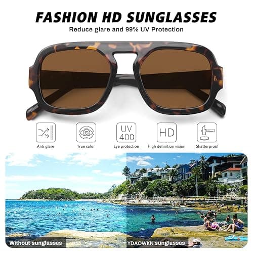 YDAOWKN Retro Square Aviator Sunglasses for Women Men Trendy Flat Top Sun Glasses UV Protection Vintage Shades thumbnail 4