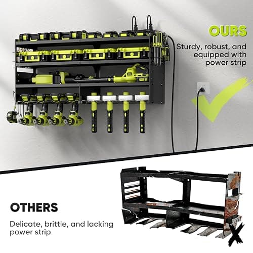POKIPO Large Power Tool Organizer Wall Mount with Charging Station,4 Layer Heavy Duty Metal Tool Storage Rack Loads 600lbs with 8 Cordless Drill Holder,Battery Utility Rack Loads with 4 Power Strip thumbnail 5