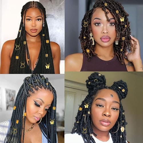 202 Pcs Jewelry for Women Braids, Locs Dreadlocks Beads Braid Rings/Cuffs Shells Heart Butterfly Hair Pendants/Clips for Dreadlock Accessories (Gold) thumbnail 2