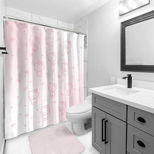 Jay Franco Shower Curtains Sanrio Hello Kitty Shower Curtain - Pink Ombre Stars Kawaii Bathroom Décor - 70 x 72 Inch Washable Fabric Curtain thumbnail 4