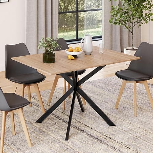 IDMarket Alix – Mesa de comedor extensible cuadrada 4-6 personas, pie araña madera y negro, 80-120 cm thumbnail 2