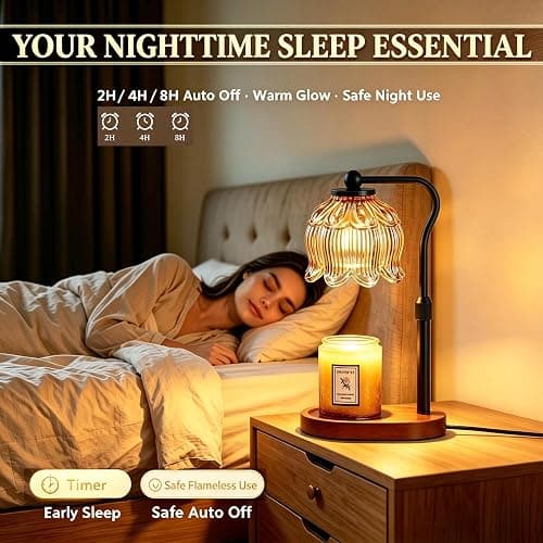 Briever Flower Candle Warmer Lamp, Adjustable Height Electric Candle Lamp with Timer & Dimmer, Wooden Base Wax Warmer, Christmas Birthday Housewarming Gifts for Women Mom, Walnut-Champagne thumbnail 4