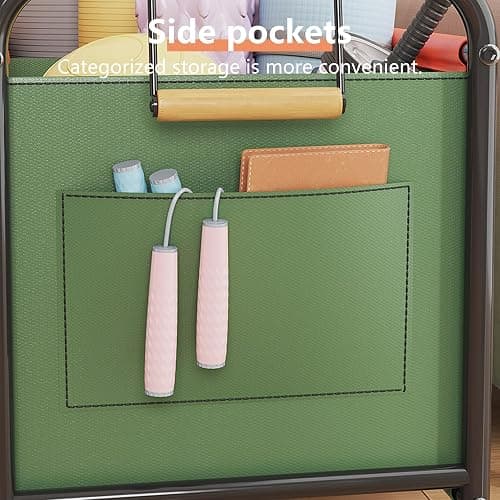 Children's toy Organizer With Wheels for Bedrooms, toy Rooms, Playrooms can hold toys, Books, Clothes, Snacks with 360° Steering Wheels Metal and Oxford Cloth toy Boxes（Green Medium size） thumbnail 6