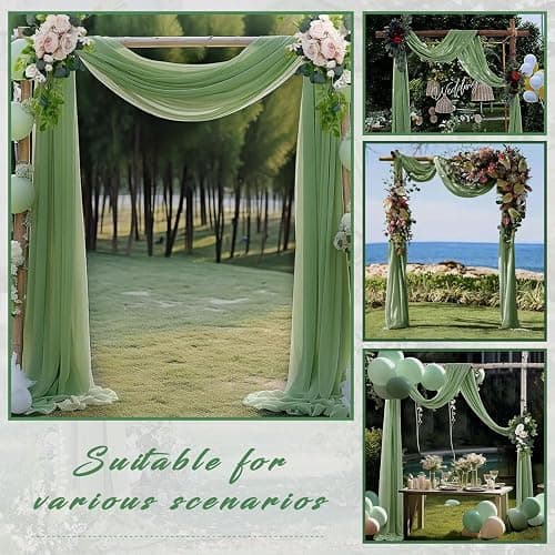 Wedding Arch Draping Fabric 2 Panels 20Ft Length x 28" Width Sage Green Arch Drapes Chiffon Fabric Sheer Curtains Backdrop for Party Bridal Decorations Wedding Ceremony Ceiling Stage Reception Decor thumbnail 7