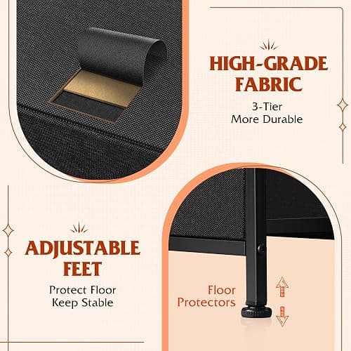 WLIVE 5 Drawer Black Fabric Dresser for Bedroom, Wide Storage Chest | Black 5-drawer wide fabric dresser with steel frame, modern storage for bedroom living room home closet thumbnail 7