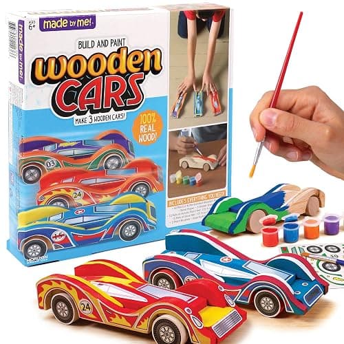Made By Me Build & Paint Your Own Wooden Toys, DIY Wood Craft Kit, Easy to Assemble, 3 Cars - Image 1