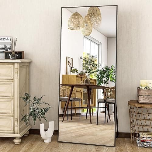HARRITPURE 21"x56" Full Length Mirror with Stand, Rectangle Floor Standing Mirror, Black Aluminum Thin Frame Free Standing or Wall-Mounted Full Body Mirror for Living Room Bedroom thumbnail 5