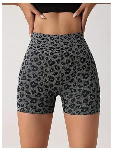 WDIRARA Women's Leopard Print High Waisted Workout Shorts Athletic Gym Running Yoga Shorts - Image 1
