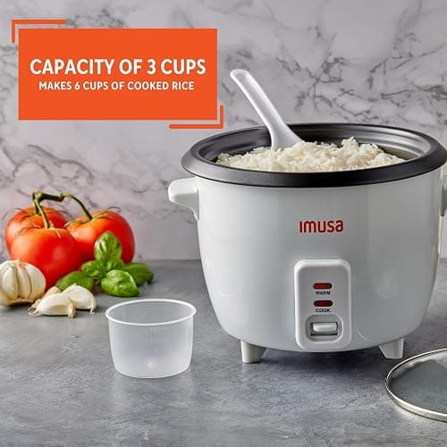 IMUSA Mini Electric Rice Cooker 6 Cup Cooked 3 Cup Uncooked – Ceramic Nonstick Pot, Small Multi Cooker for Rice, Quinoa, Oatmeal, Stew – Keep Warm – Compact for Dorm RV Kitchen thumbnail 5