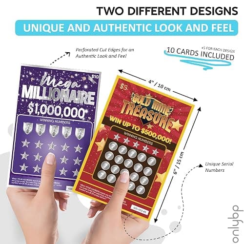 OnlyBP® 10 Fake Lottery Tickets and Scratch Off Cards that Look Real - Winning $1M and $500K - Gag Gifts Funny Adult - Prank Gifts for Adults Funny Pranks - April Fools Pranks thumbnail 3