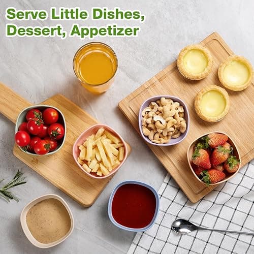 Hlukana 6 Pack Wheat Straw Soy Sauce Dishes, 4.5 OZ Small Dessert Bowls, Unbreakable Dipping Bowl, Pinch Bowls Set, Dipping Sauce Cups, Mini Prep Bowls, Dip Bowls for Side Dish, Ketchup, Soy, BBQ thumbnail 7