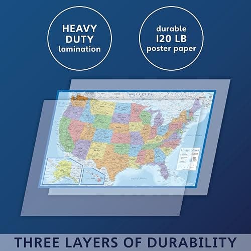 Laminated World Map & US Map Poster Set - 18" x 29" - Wall Chart Maps of the World & United States - Made in the USA - (LAMINATED, 18" x 29") thumbnail 4