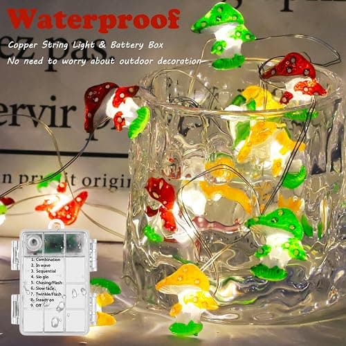 Curyidy Mushroom Fairy Lights 30 LED Copper String Lights with Remote Control & Battery Operated 3 Colors Cute Mushroom Novelty Decorative Lights for Bedroom, Home, Wall,Christmas Decor thumbnail 5
