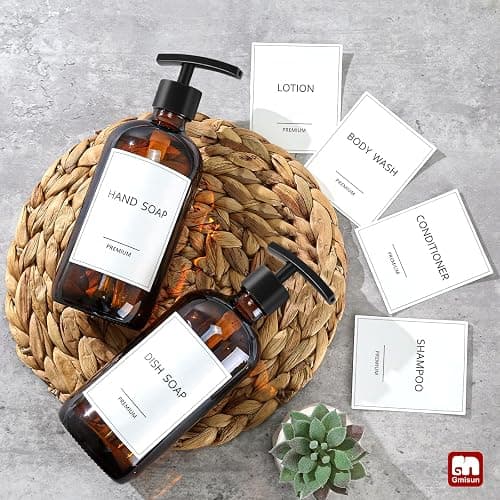 GMISUN Amber Glass Soap Dispenser, 2 Pack Bathroom Hand Soap Dispensers with Stainless Steel Pump, 17 Fl Oz Kitchen Hand and Dish Soap Dispenser Set, Modern Vintage Liquid Brown Soap Dispensers Bottle thumbnail 8
