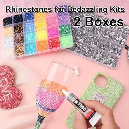 2 Boxes Rhinestones for Bedazzling Kits, Multicolor 3mm & Silver Clear 2/3/4/5/6mm Resin Flatback Gems for Diamond Art, Bedazzler Kit with 3Pcs 10ml B7000 Jewelry Glue for DIY Crafting Crafts Decor thumbnail 3