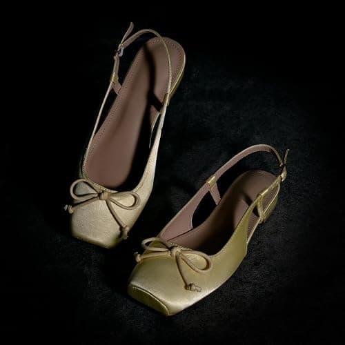 Lhamo Latso Women's Ballet Flats Slingbacks Square Toe Bow Knit Dressy Flat Shoes with Ankle Buckles Satin thumbnail 3