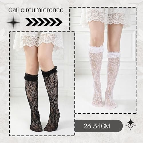 scenicamp 6 Pairs Women's Fishnet Knee High Socks Stylish Lace Hollow Stockings, Fishnet Mesh Hollow Out Calf Socks for Women thumbnail 5