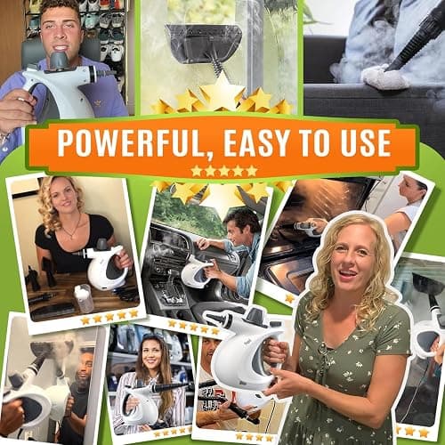 Pressurized Handheld Multi-Surface Natural Steam Cleaner with 12 pcs Accessories, Multi-Purpose Steamer for Home Use, Steamer for Cleaning Floor, Upholstery, Grout and Car (Grey) thumbnail 9