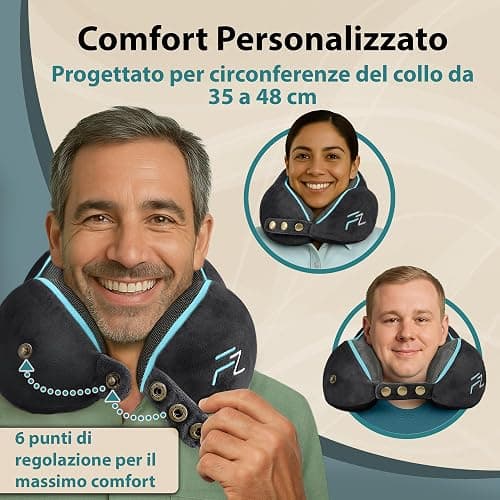 FLOWZOOM Comfy Cuscino da Viaggio per Aereo e Auto – Cuscino per il Collo Regolabile in Schiuma Memory con Supporto a 360°, Fodera Vellutata Lavabile e Sacchetto in Rete per il Trasporto – Nero thumbnail 2