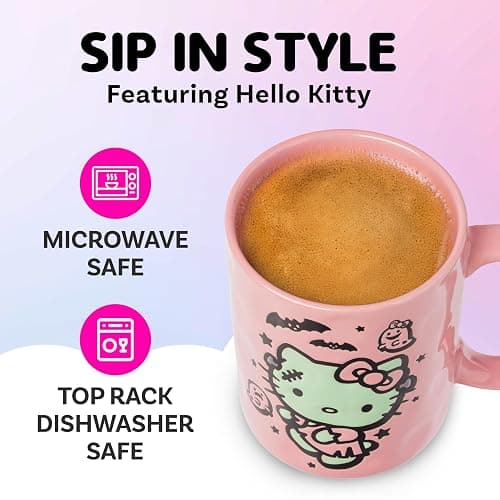 Silver Buffalo Sanrio Hello Kitty Halloween Frankenstein Wax Resist Ceramic Pottery Mug, 17 Ounces thumbnail 4