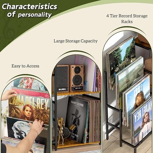 Record Player Stand, Turntable Stand with 4-Tier Vinyl Record Storage, Record Player Table Storage up to 200+ Albums, Record Player Cabinet with Vinyl Display Holder Shelf, vinyl Table for Living Room thumbnail 6