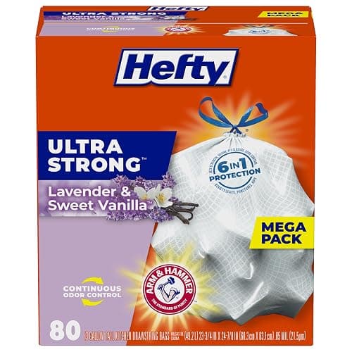 Hefty Ultra Strong Tall Kitchen Trash Bags, Lavender & Sweet Vanilla Scent, 13 Gallon, 80 Count - Image 1